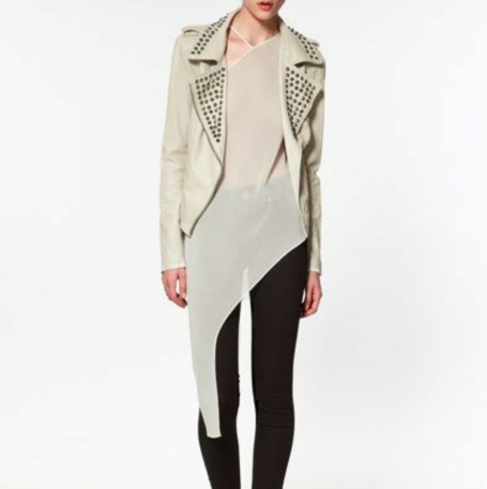 Zara Ivory Studded Leather Jacket